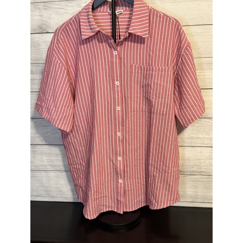 Fashion Nova Pink & White Striped Oversized‎ Camp Shirt – Size M (NWT)